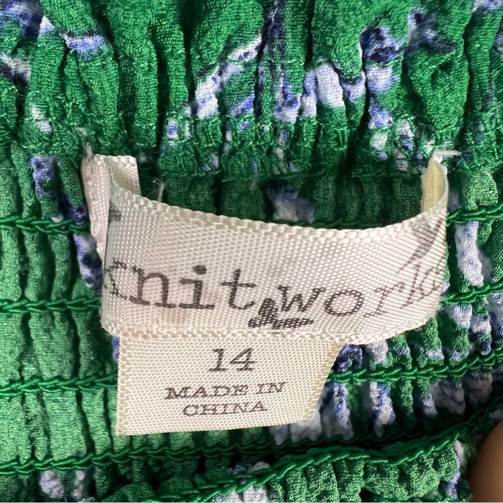 Knit Works Green Floral Smocked Off Shoulder Dress Girls Size 14 Summer - Picture 6 of 12